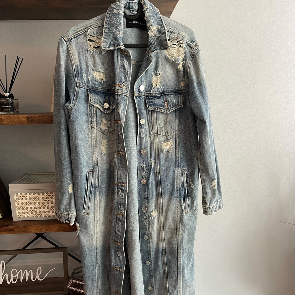 Long Distressed Jean Jacket